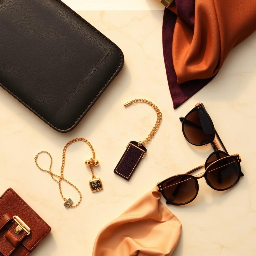 Luxury accessories flat lay